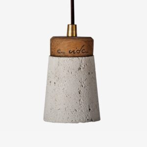 Lámpara colgante cemento blanco y madera Toxo | A Vida