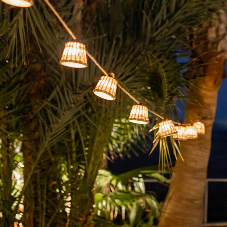 Lámpara colgante guirnalda exterior solar Aurora yute New Garden