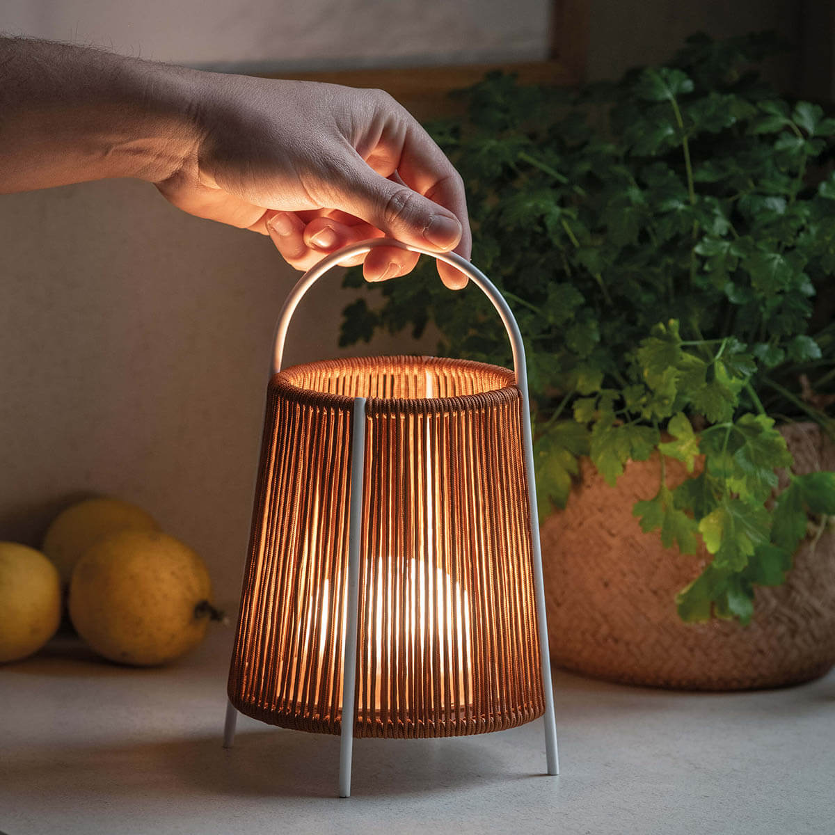 Sobremesa recargable Allegra para terraza e interior con luz LED integrada.