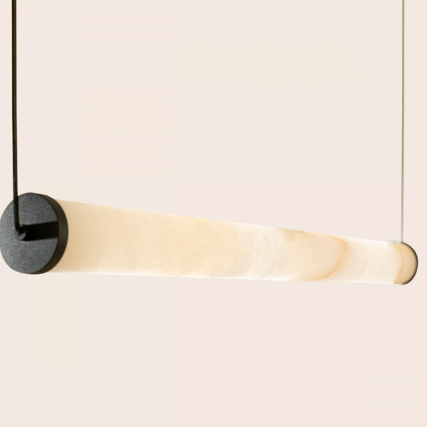 Lámpara colgante LED lineal Zambelis 2538 en alabastro y negro arena