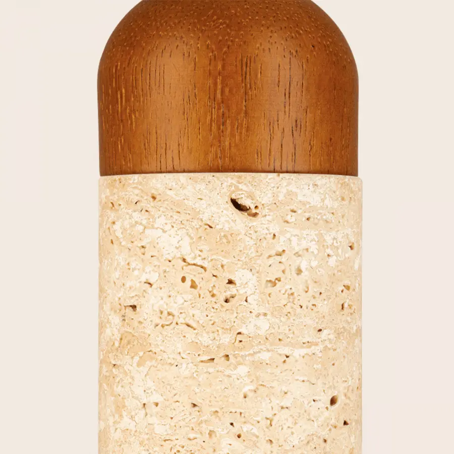 Detalle de la lámpara Zambelis 25417 en piedra natural y madera marrón