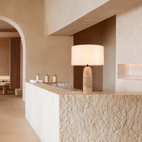 Lámpara de sobremesa de piedra natural Zambelis 25428 con pantalla blanca